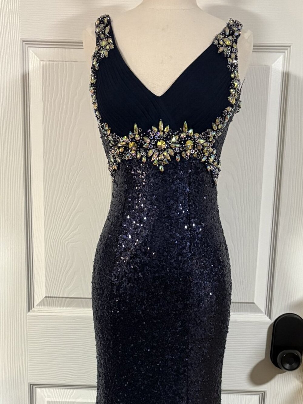 Sean Collection Navy Sequin Mermaid Gown Size 0 Formal Prom Pageant Dress
